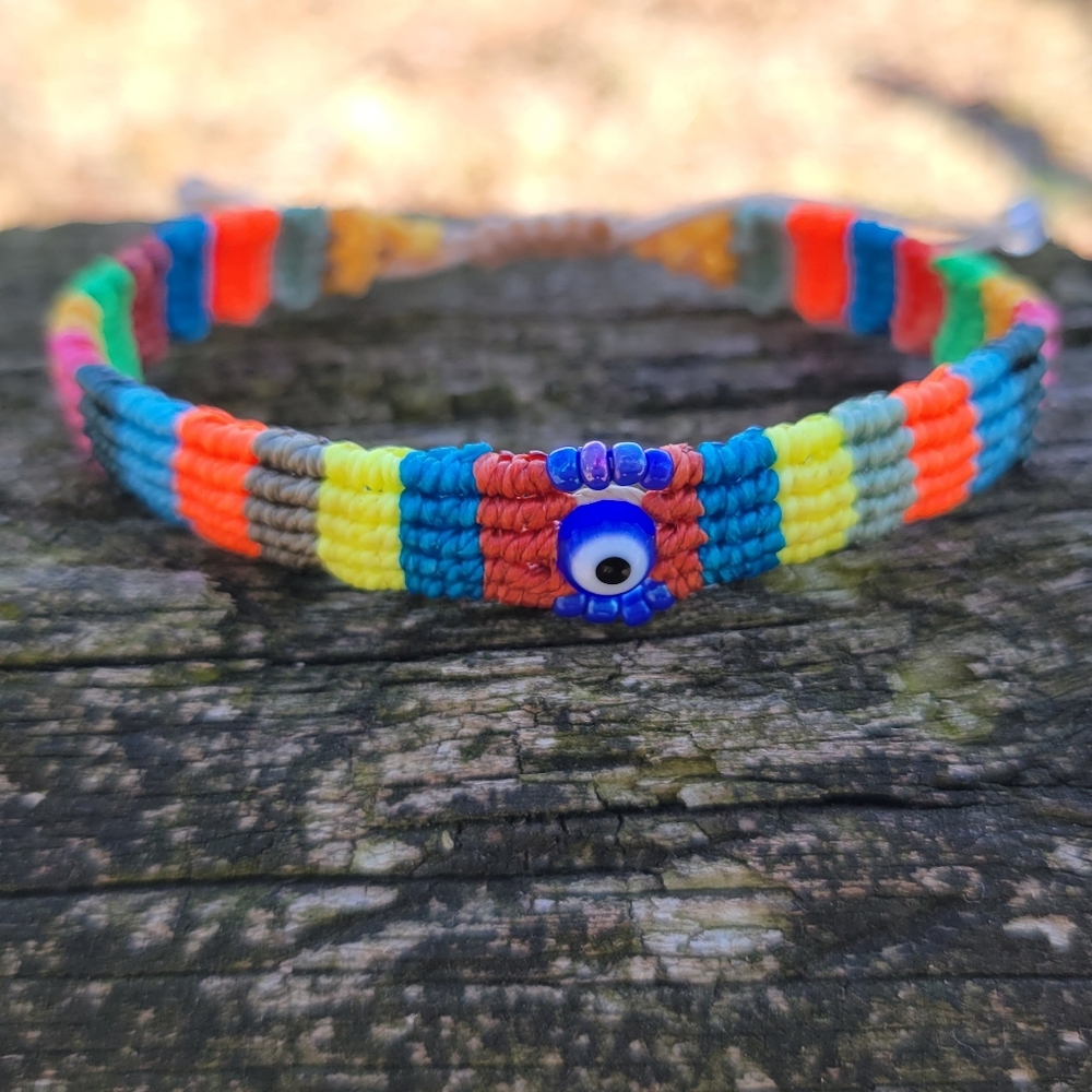 Handmade Multicolor Woven Evil Eye Macrame Bracelet